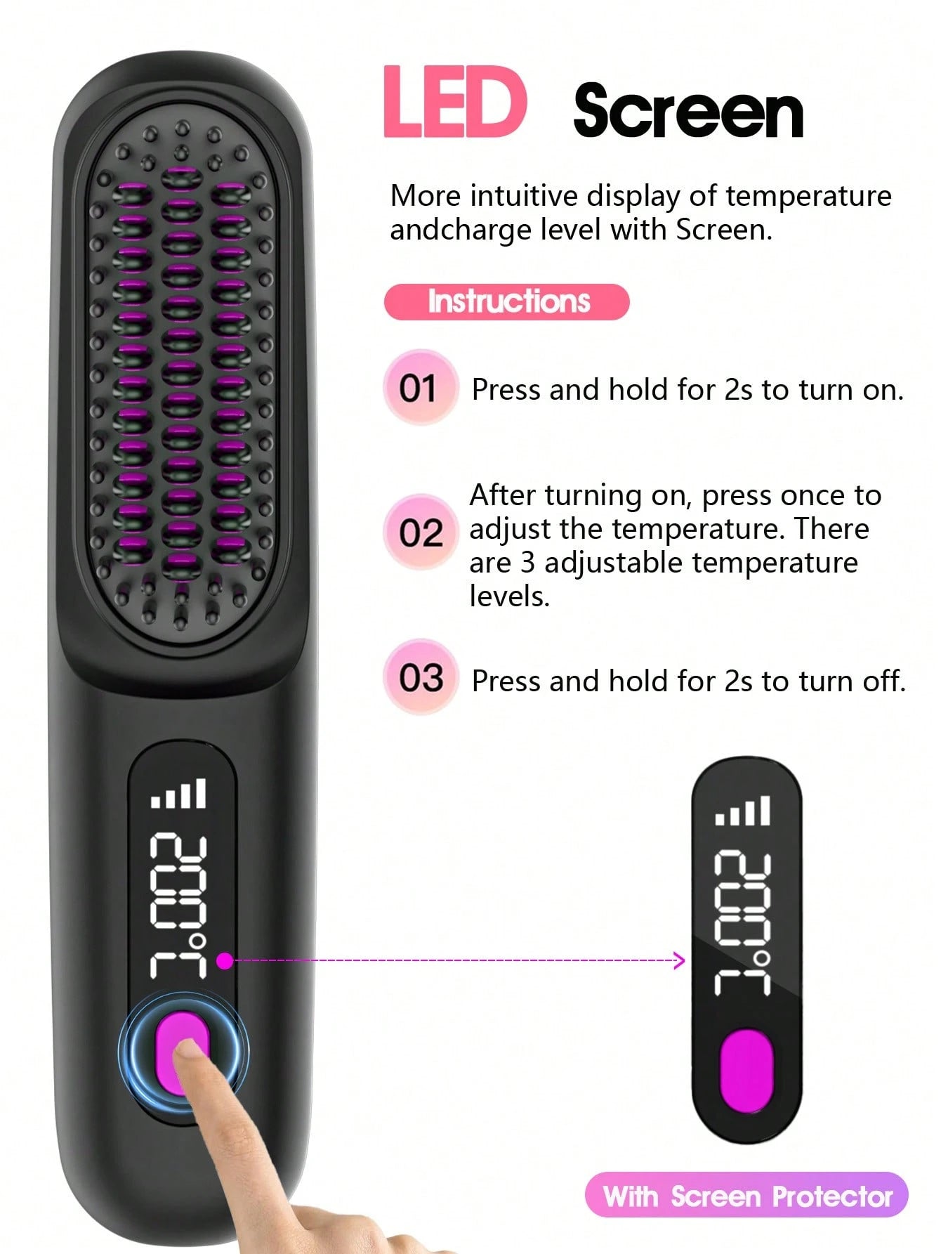 Portable Cordless Hair Straightener Brush