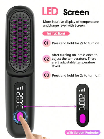 Portable Cordless Hair Straightener Brush
