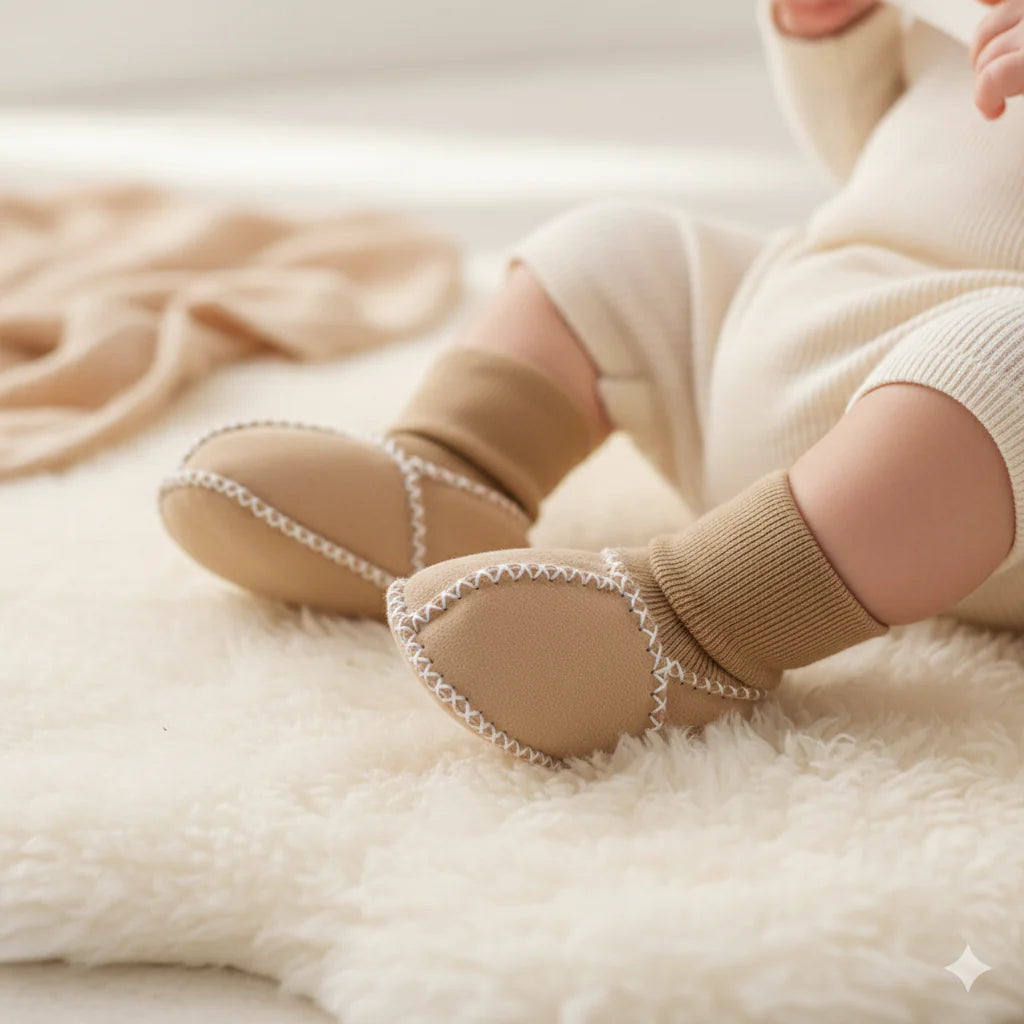 Lined baby winter sock shoes in suede look