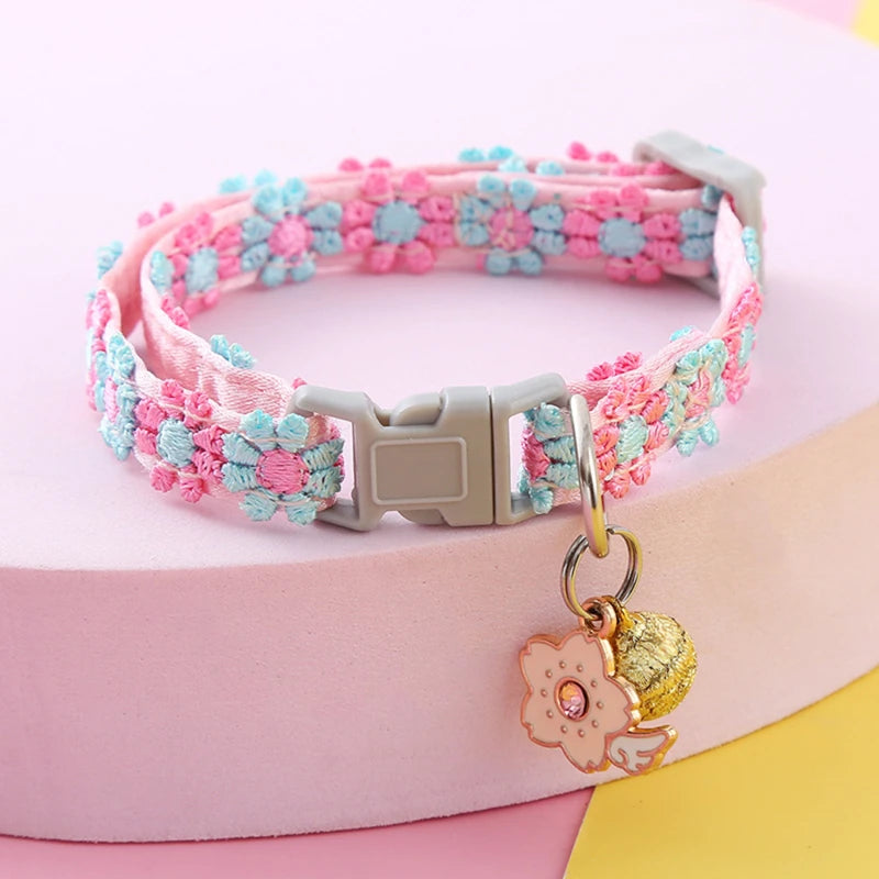 Adjustable Pet Collar with Bell – Cute Footprint Safety Necklace