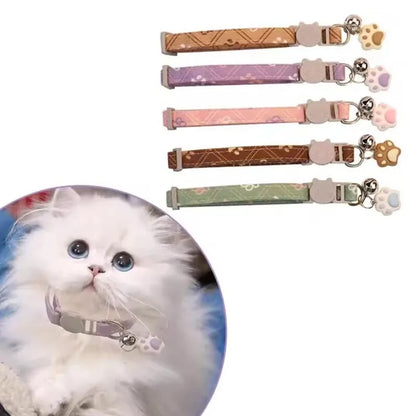 Adjustable Pet Collar with Bell – Cute Footprint Safety Necklace