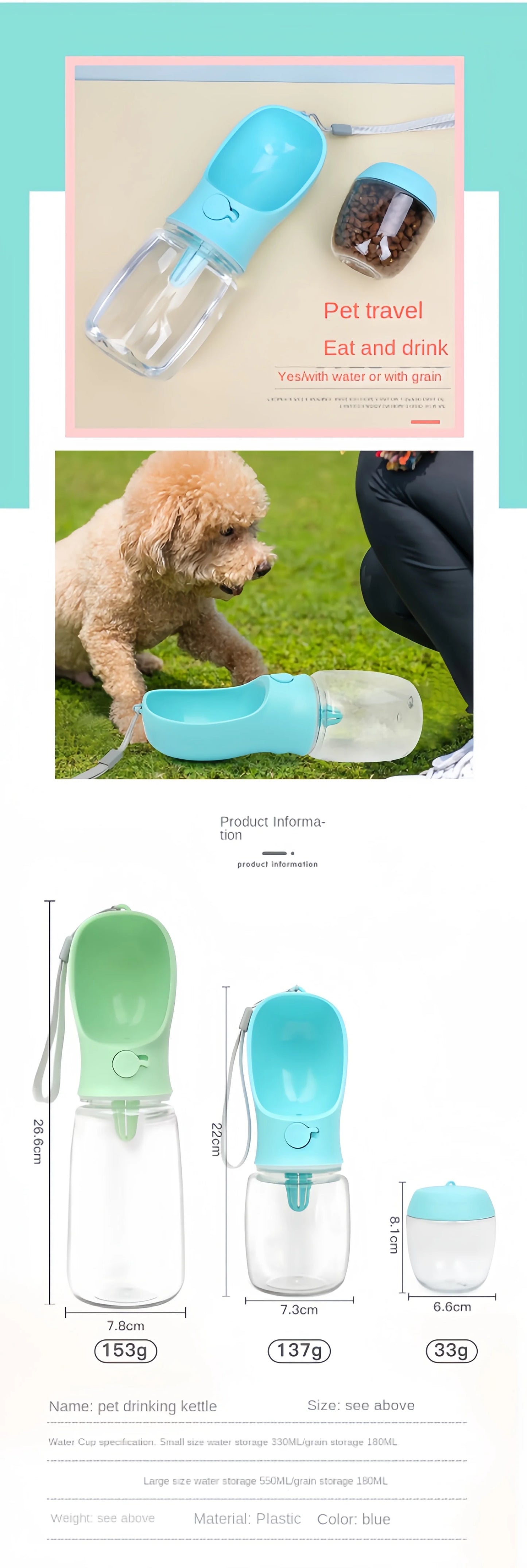 Portable Pet Water Bottle – Food Grade Dog & Cat Travel Dispenser