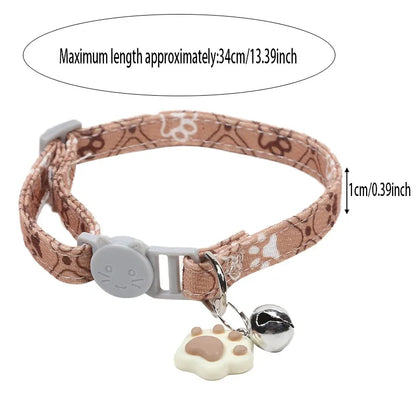 Adjustable Pet Collar with Bell – Cute Footprint Safety Necklace