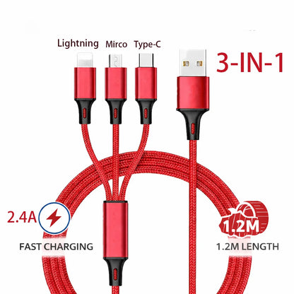3-in-1 Fast Charging Cable for Phones & Tablets