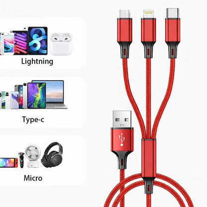 3-in-1 Fast Charging Cable for Phones & Tablets