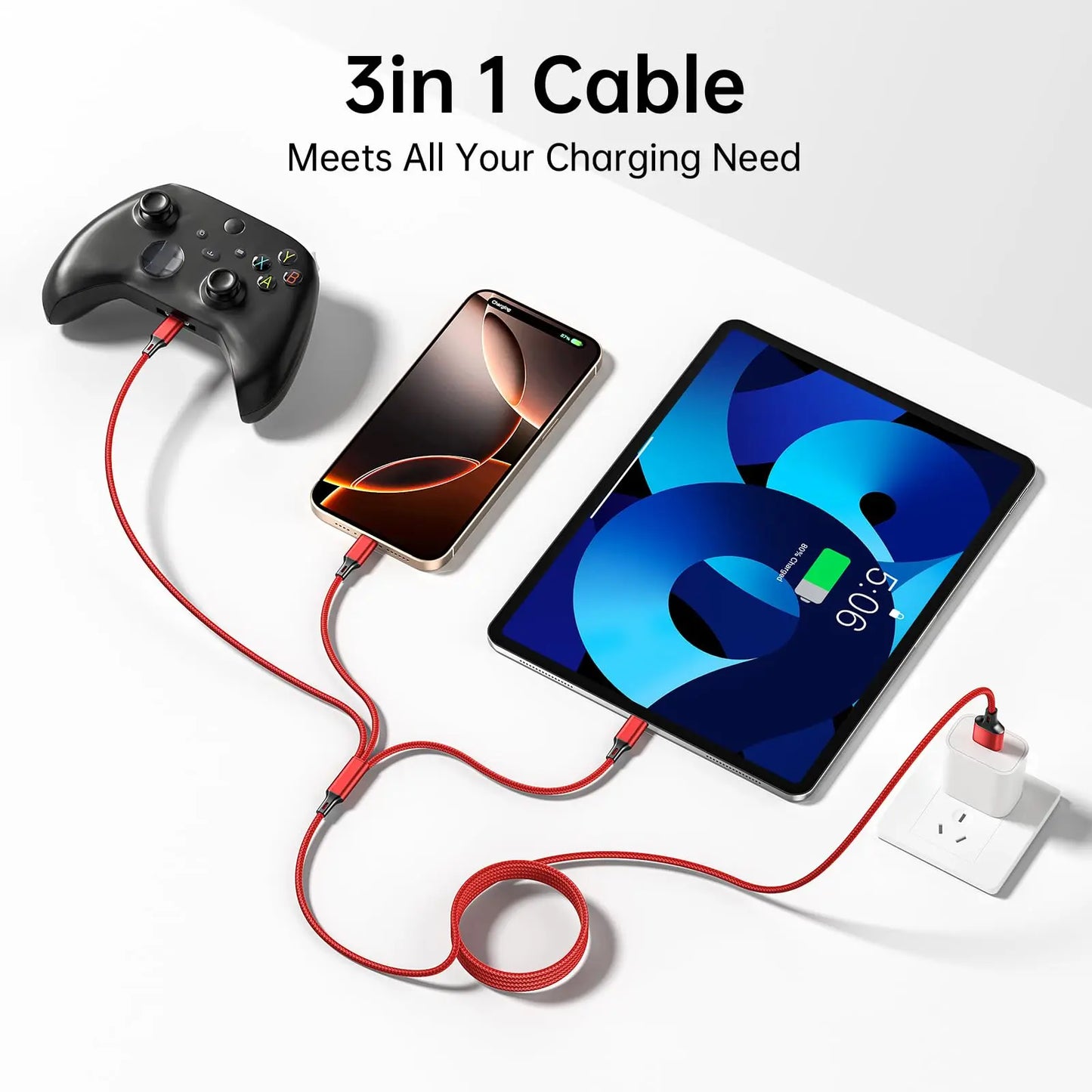 3-in-1 Fast Charging Cable for Phones & Tablets