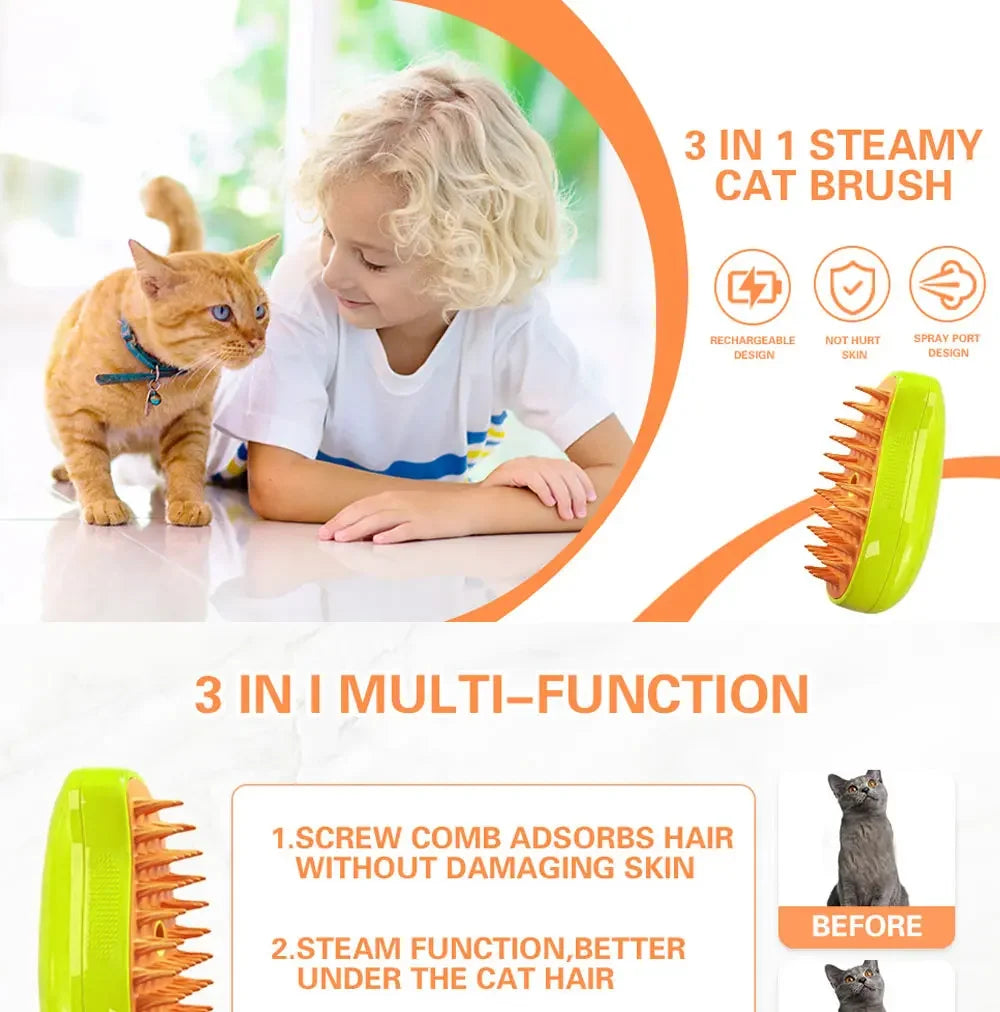 Pet Steam Brush – Electric Grooming & Massage Tool