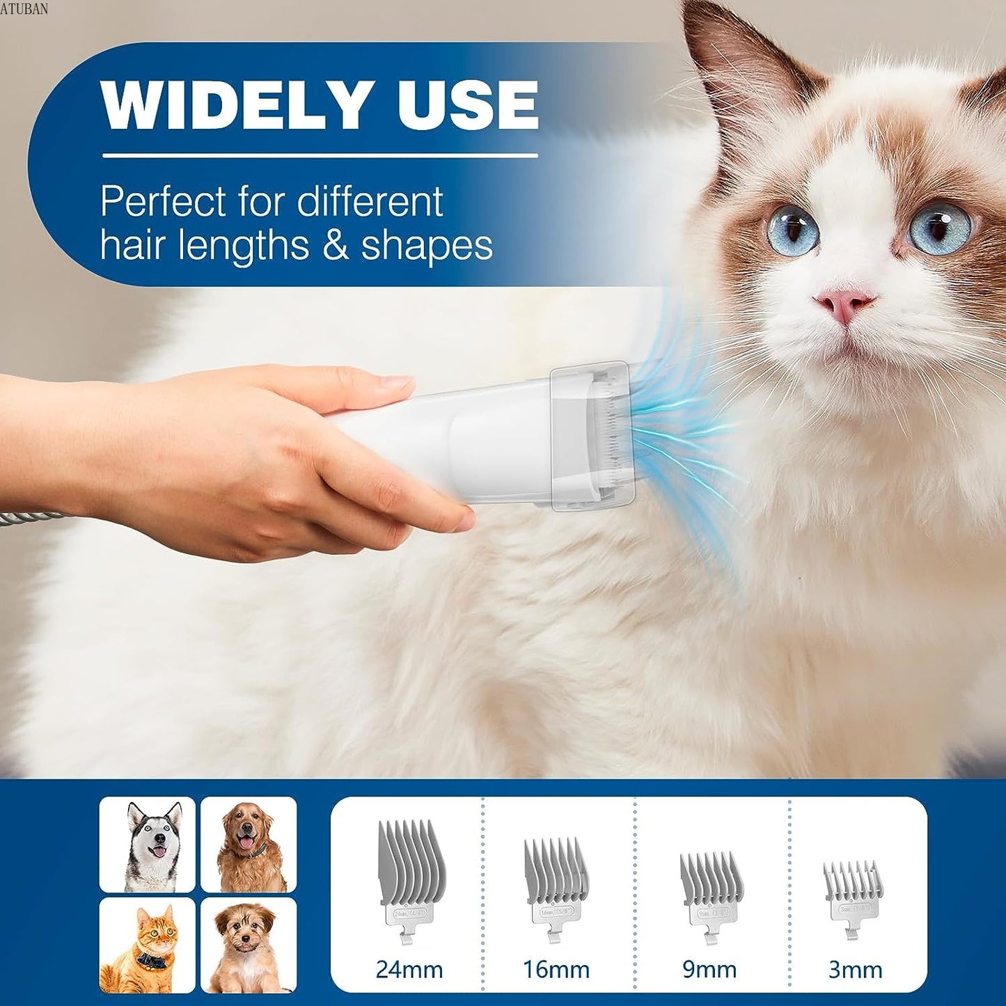 Pet Grooming Vacuum Kit with 2.3L Hair Collector