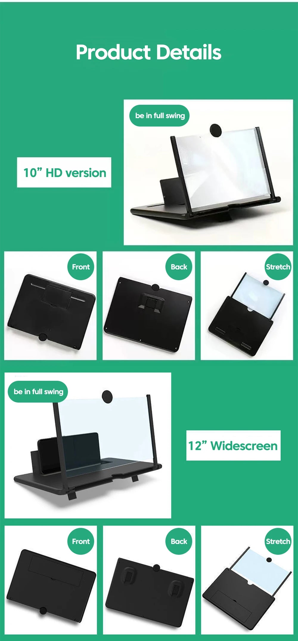 10/12” HD Phone Screen Magnifier – Portable Video Amplifier Stand