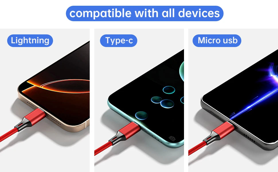 3-in-1 Fast Charging Cable for Phones & Tablets