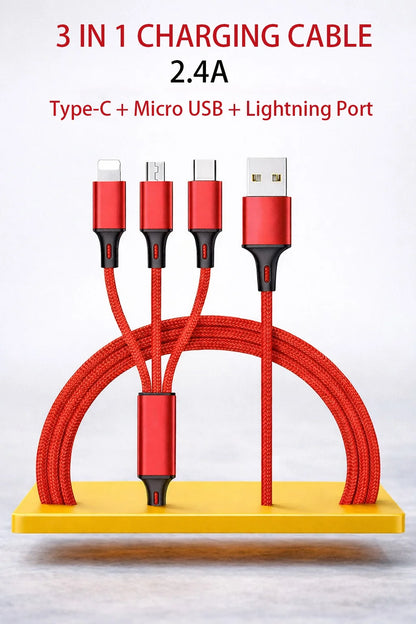 3-in-1 Fast Charging Cable for Phones & Tablets