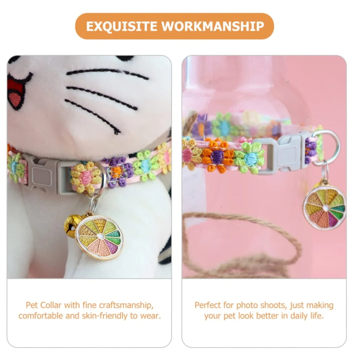 Adjustable Pet Collar with Bell – Cute Footprint Safety Necklace
