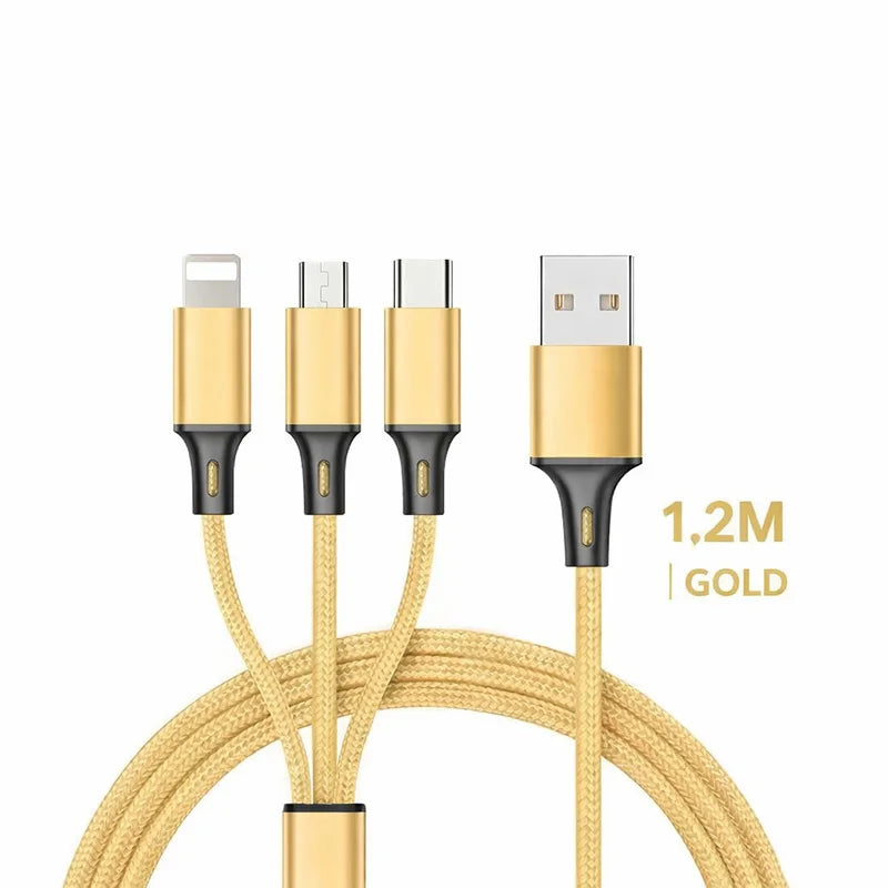 3-in-1 Fast Charging Cable for Phones & Tablets
