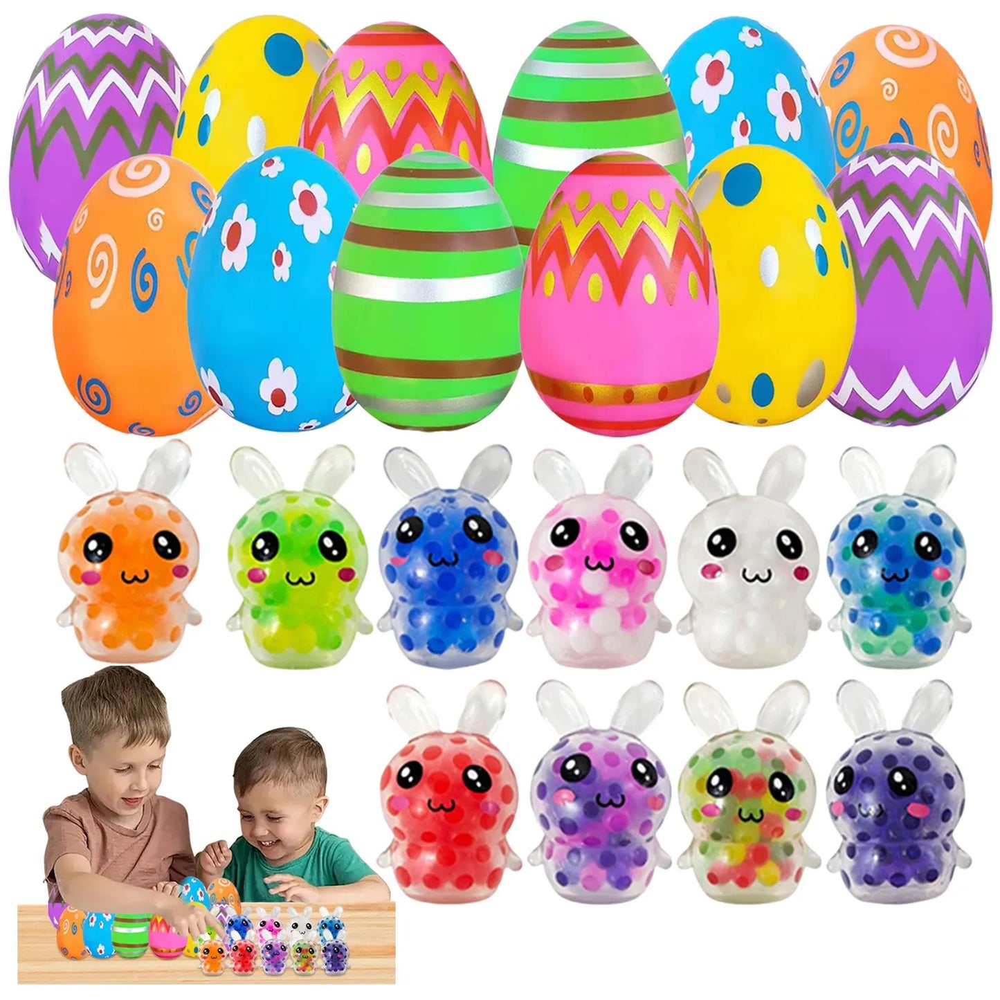 12pcs Prefilled Easter Eggs with Squishy Toy Set