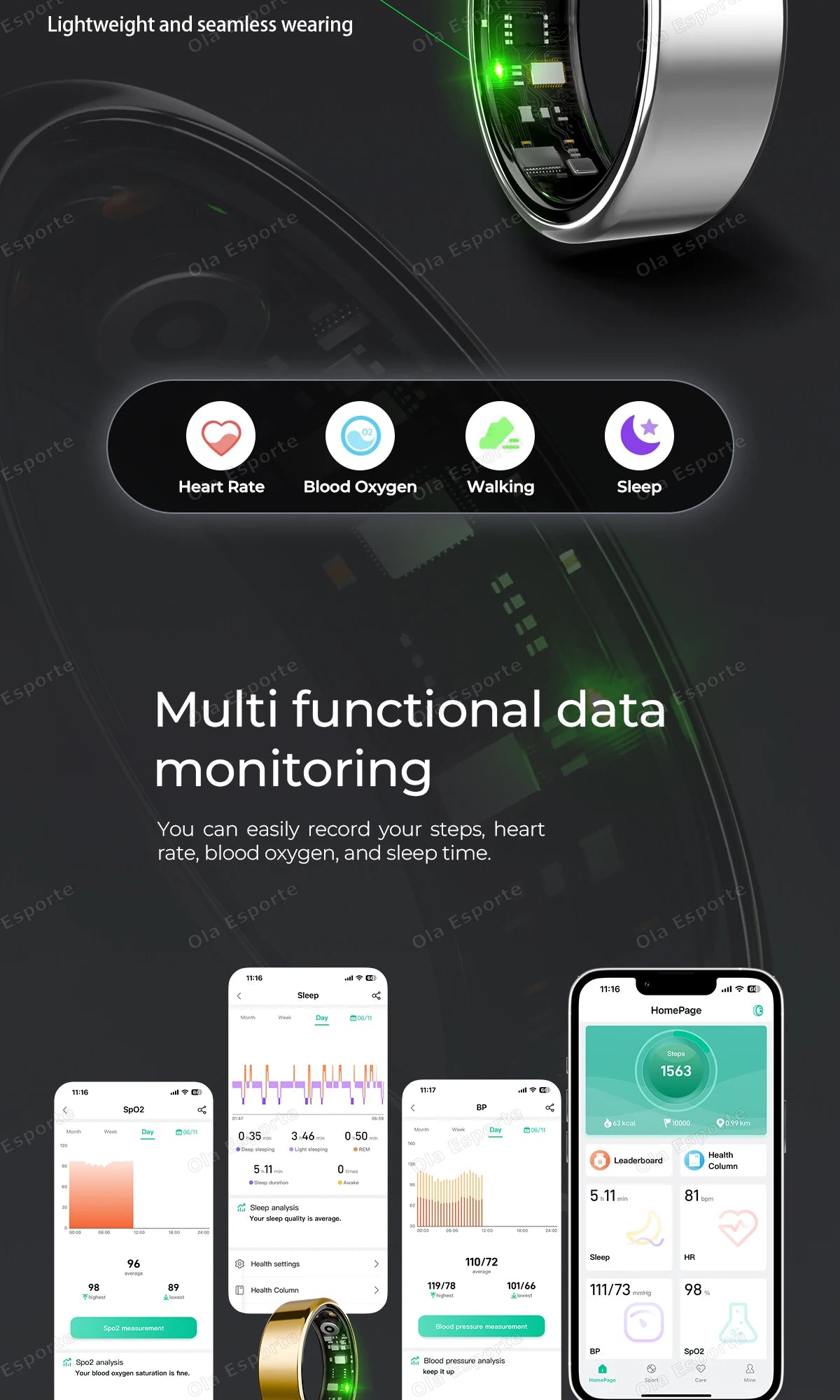 Smart Health Tracking Ring with Charging Case