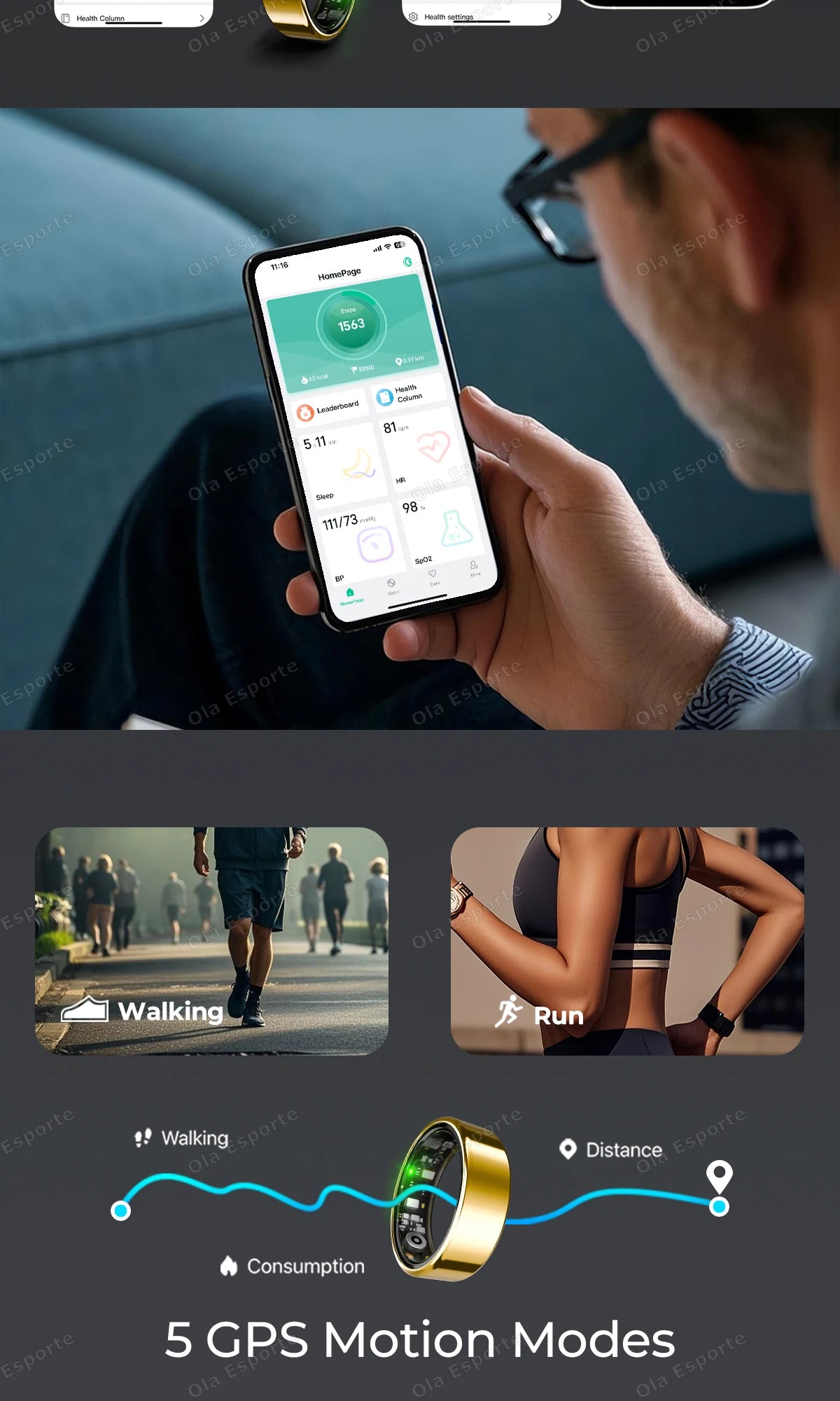 Smart Health Tracking Ring with Charging Case
