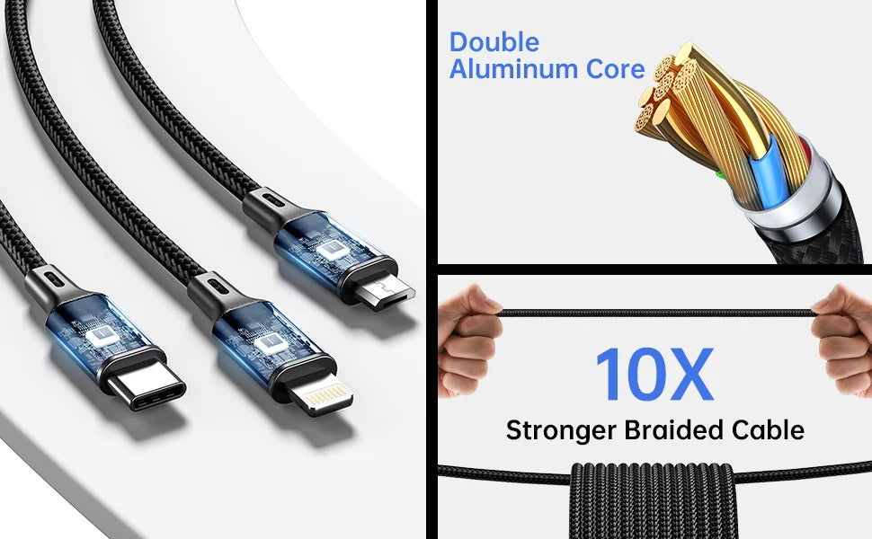 3-in-1 Fast Charging Cable for Phones & Tablets