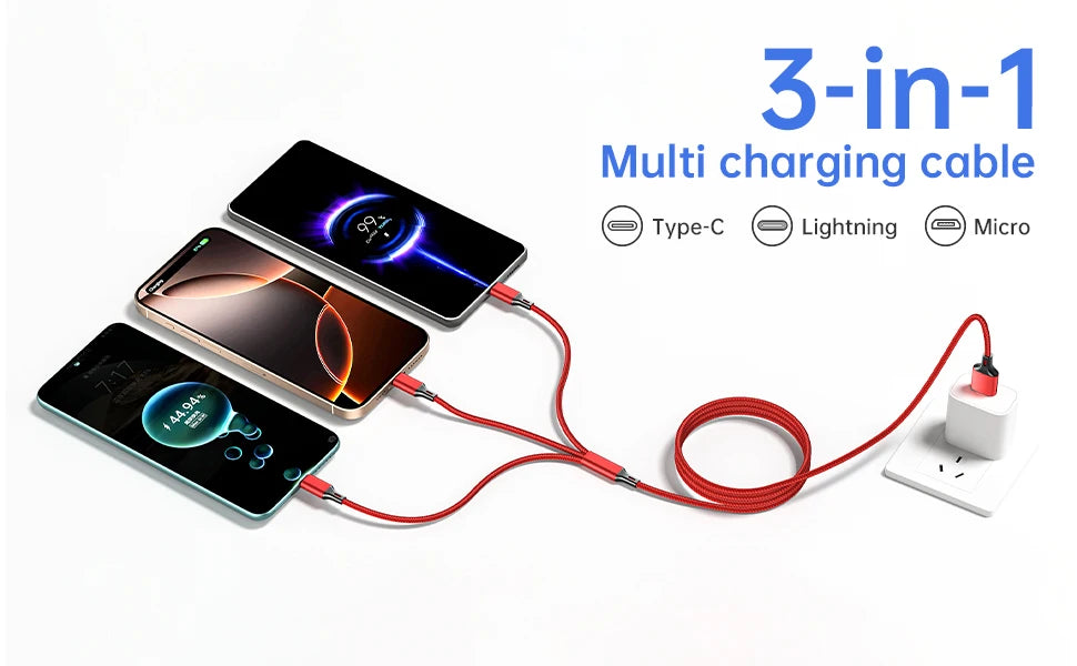 3-in-1 Fast Charging Cable for Phones & Tablets