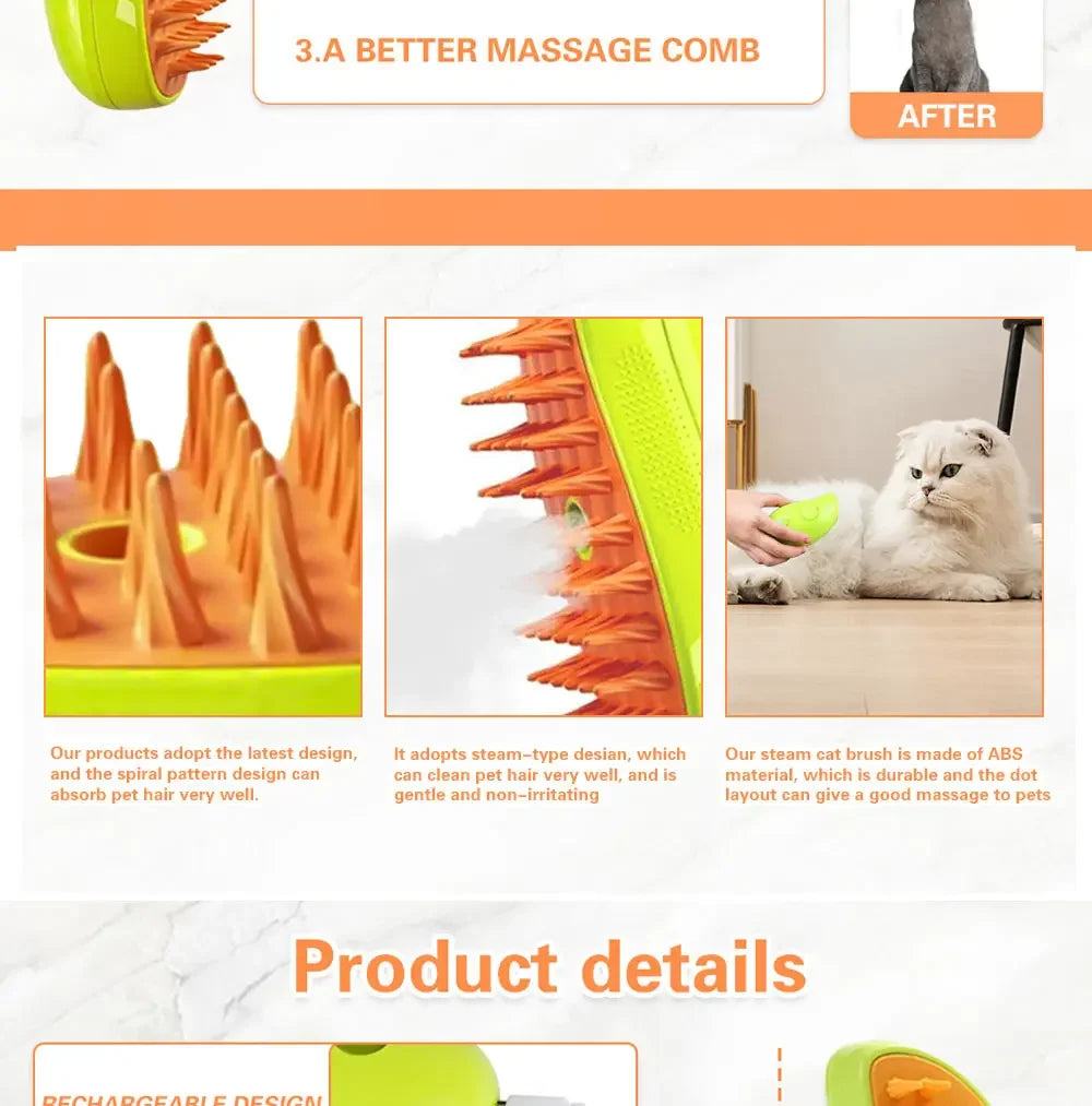 Pet Steam Brush – Electric Grooming & Massage Tool