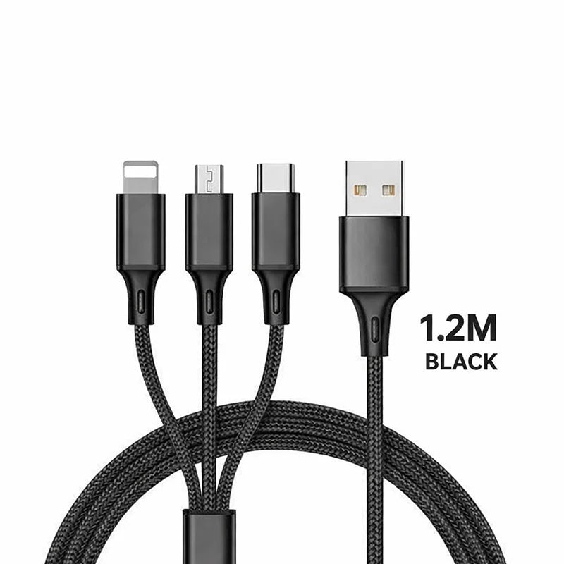 3-in-1 Fast Charging Cable for Phones & Tablets