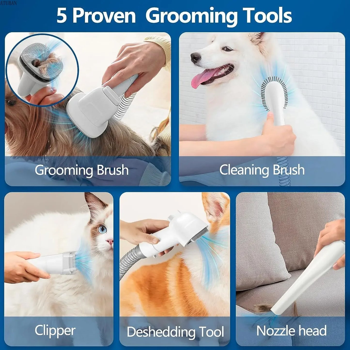 Pet Grooming Vacuum Kit with 2.3L Hair Collector