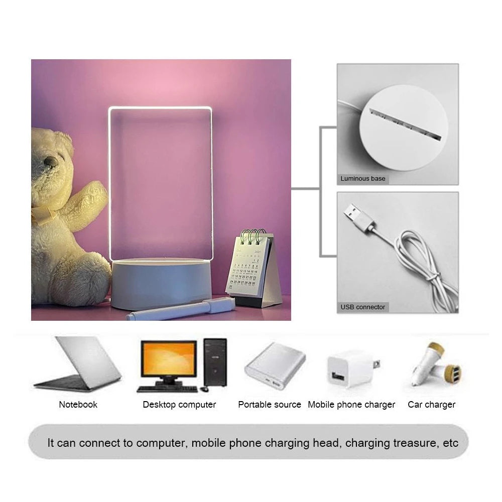 LED Acrylic Message Board Night Light – USB Powered