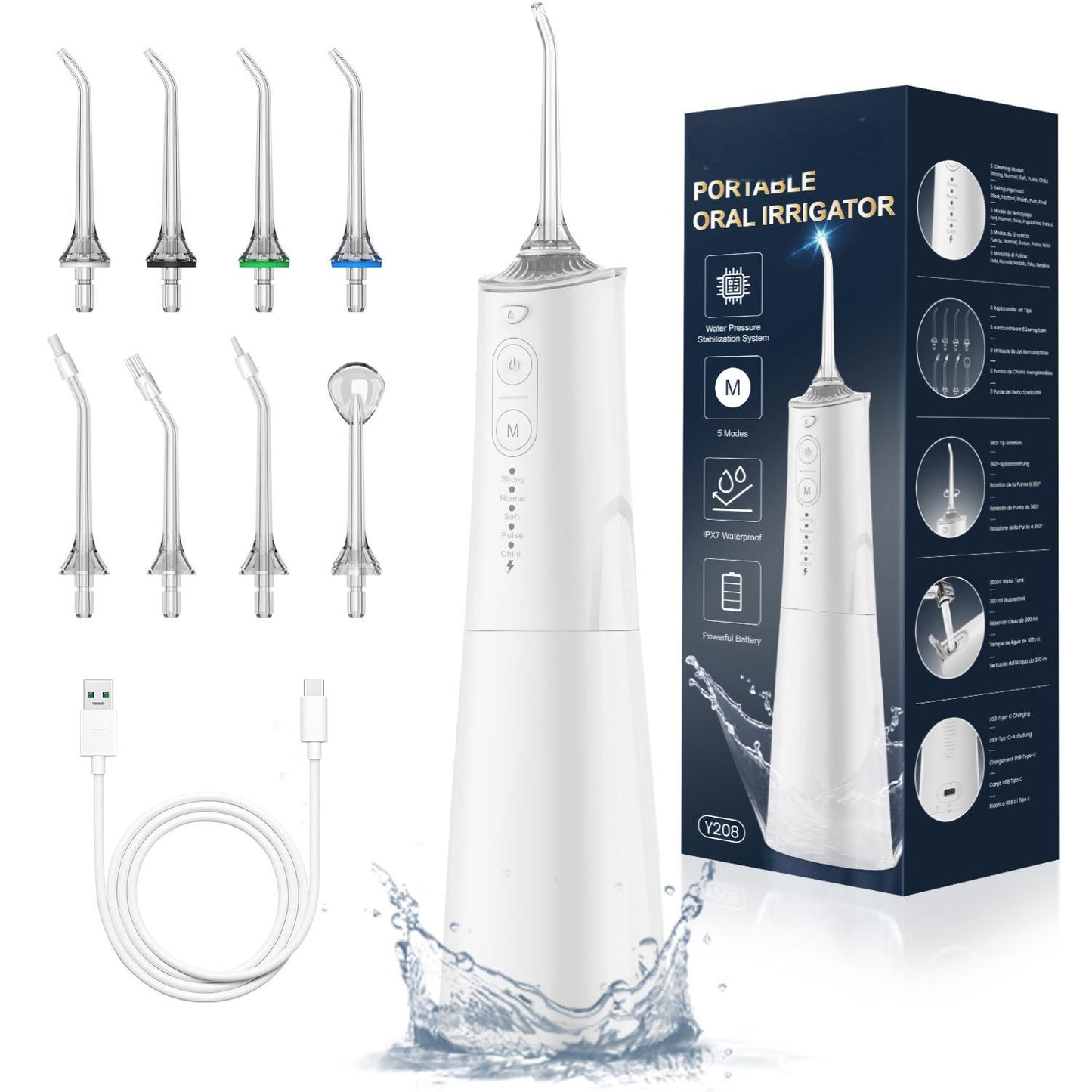 Portable Oral Irrigator – 300ml, 5 Modes, USB-C Rechargeable