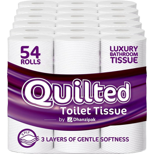 54 Rolls 3-Ply Quilted Toilet Paper – Soft & Strong