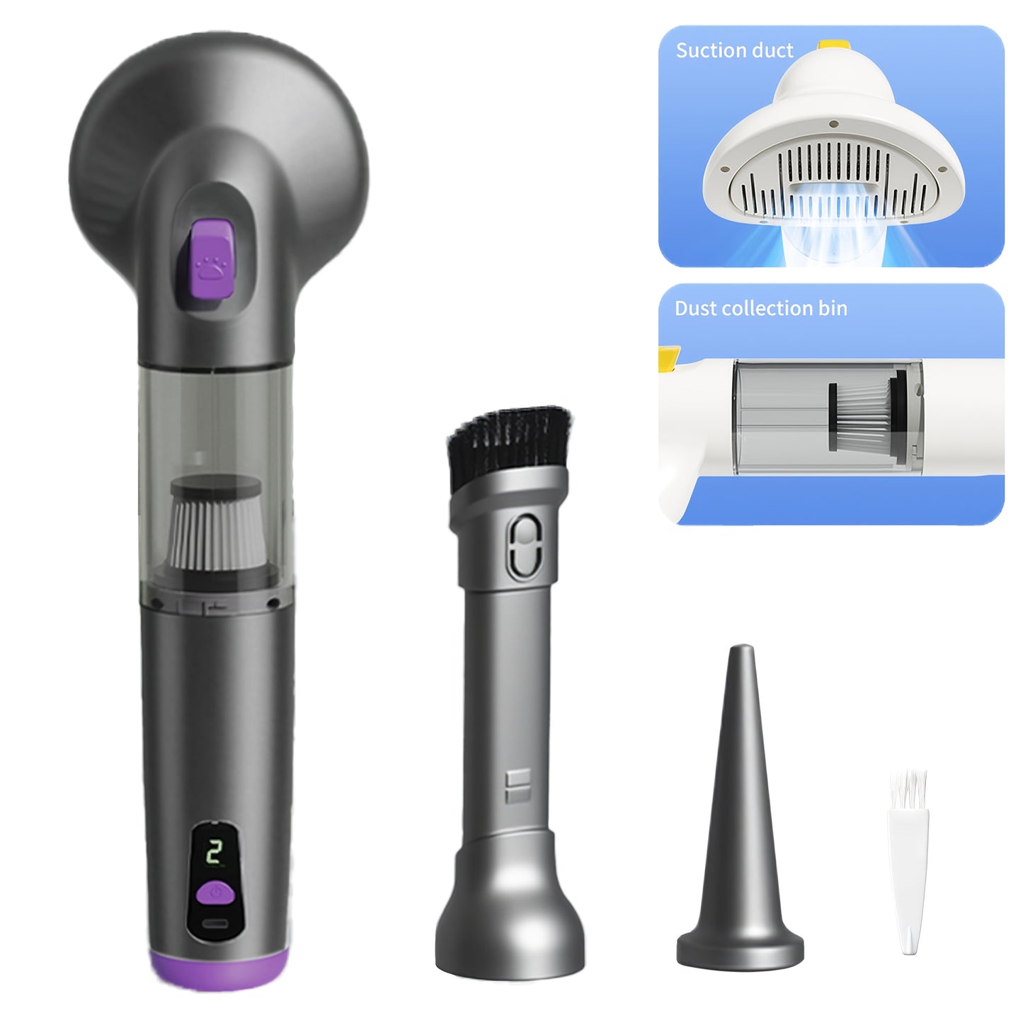 Pet Grooming Vacuum with Brush – 4KPA Suction