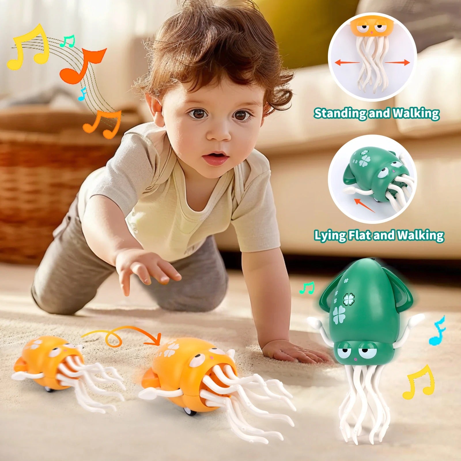 Dancing squid tummy time toy